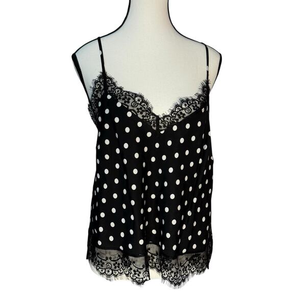 Lucy Paris Lace Trim Cami Tank Med Black White Polka Dot Rockabilly Monochrome - Picture 1 of 6